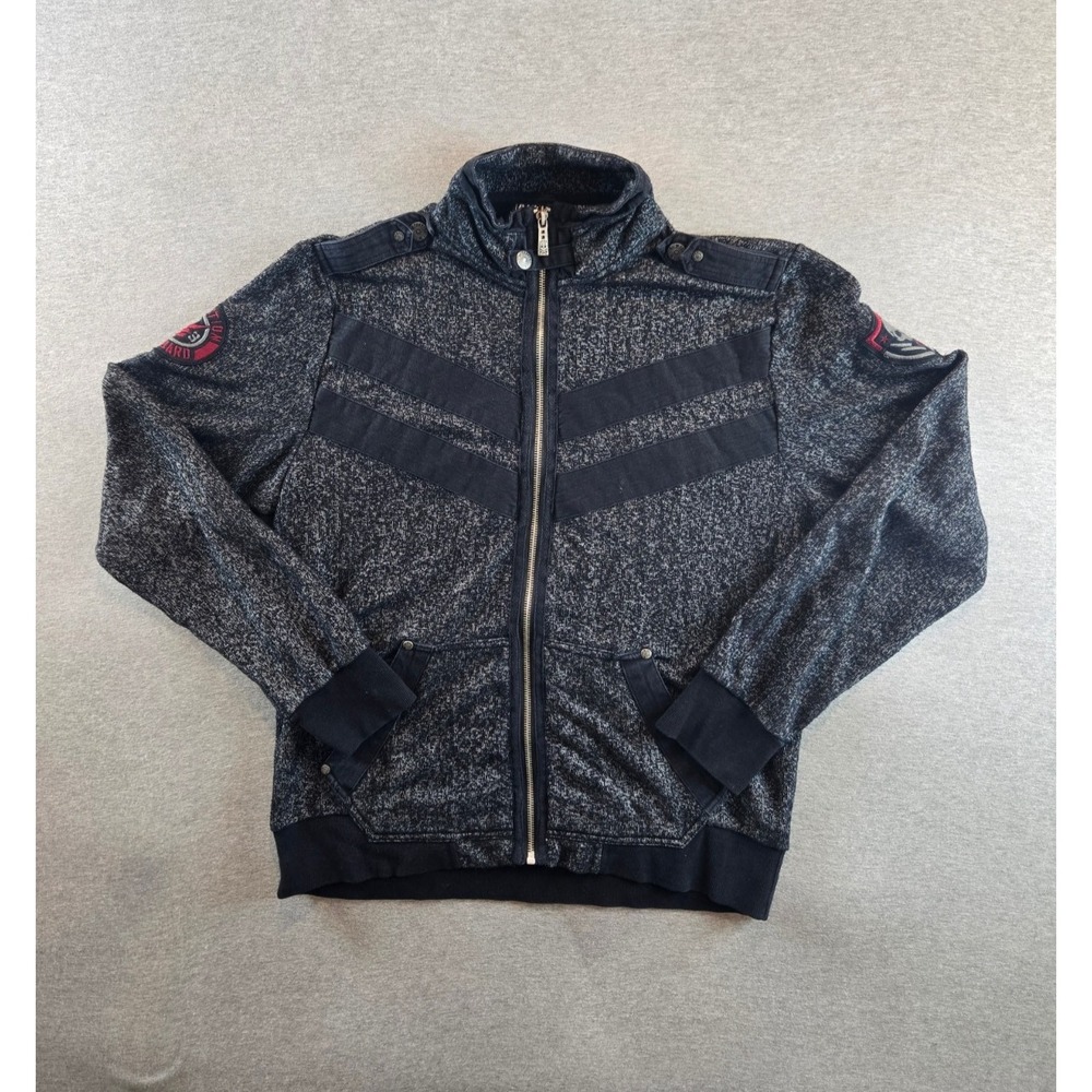 Vintage Affliction Jacket Mens M Gray Black Premium Metal Skull Embroidered Y2K‎
